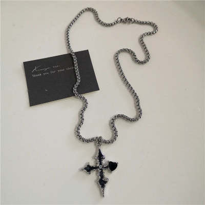 Red Heart Thorn Cross Necklace Hip-Hop Punk Style