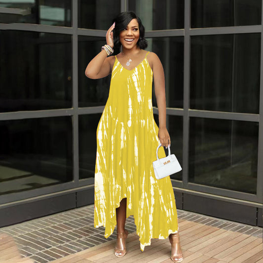 New Arrival Irregularly Tie-dyed Printed Loose-fitting Plus-size Slip Dress