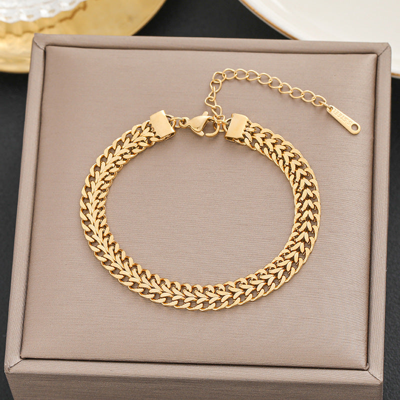 European And American-style 18k Gold-colored Titanium Steel Bracelet That Wont Fade
