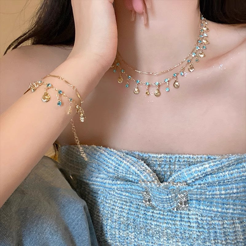 Exotic Princess Blue Zirconia Shell Necklace