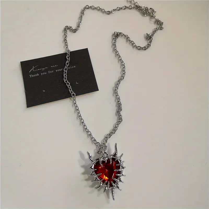 Red Heart Thorn Cross Necklace Hip-Hop Punk Style
