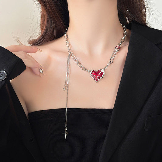 Red Heart-shaped Tassel Chain Necklace