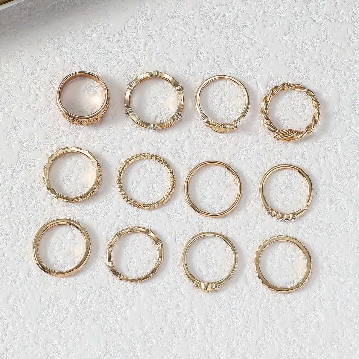 12-Piece Set Of Hollow Geometric Statement Rings