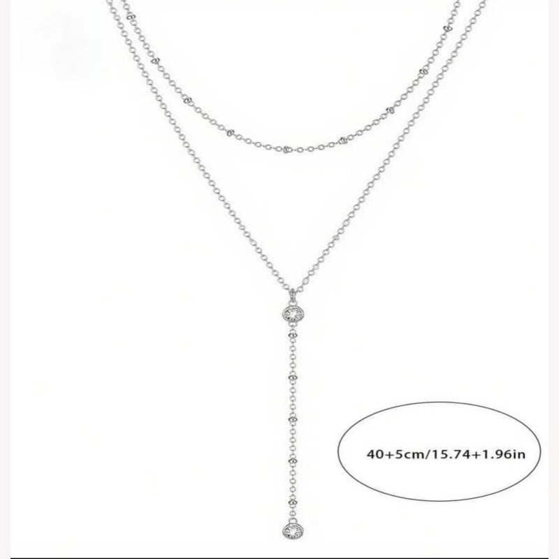 European And American Y Shaped Zircon Double Layer Necklace With A Niche Designer Inspired Look