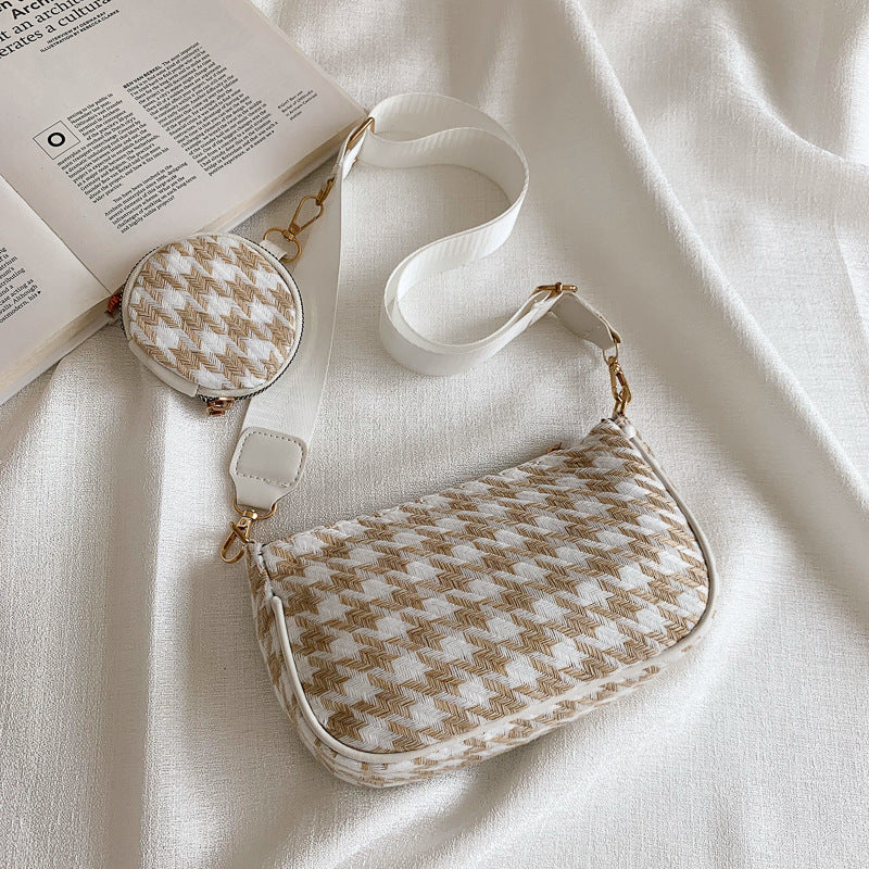 Western-style Simple Plaid One-shoulder Messenger Small Square Bag