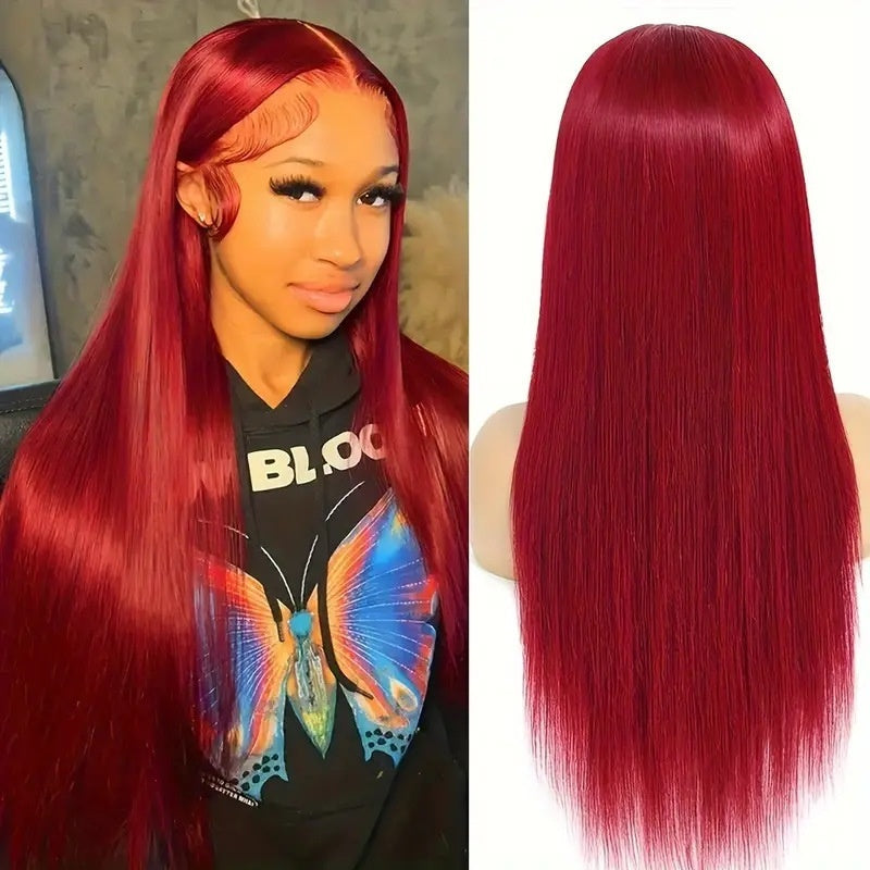 Front-lace Black Middle-parted Long Straight Hair For Womenfluffy Natural And Stylish Full Wig