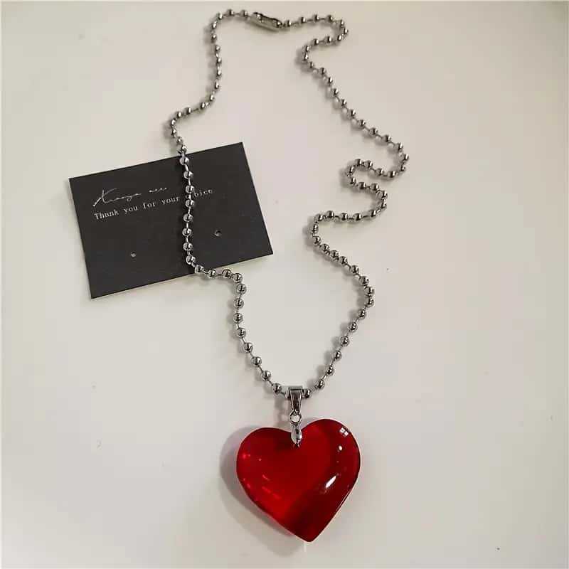 Red Heart Thorn Cross Necklace Hip-Hop Punk Style