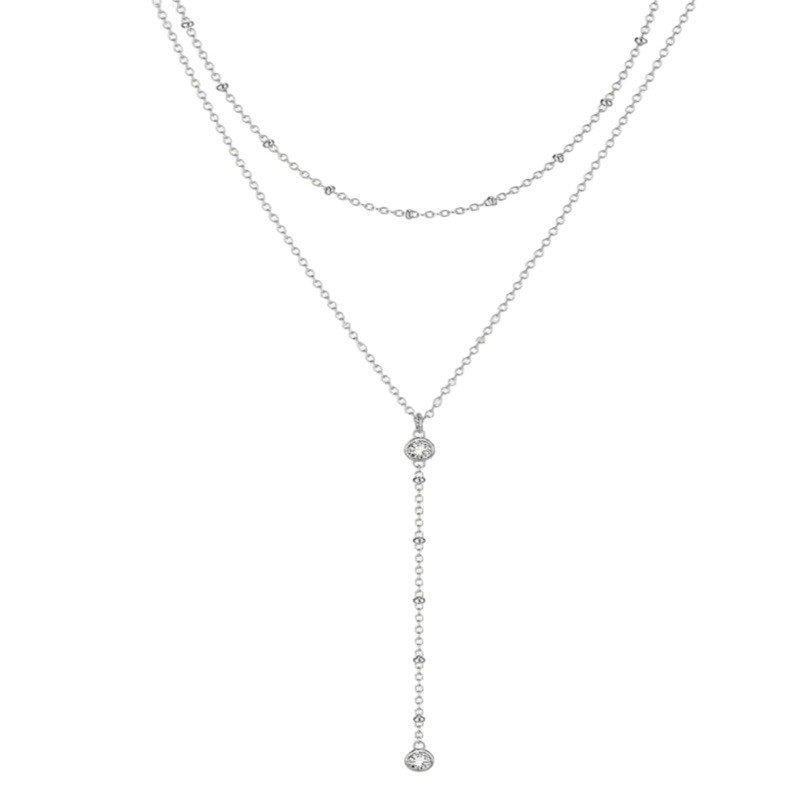 European And American Y Shaped Zircon Double Layer Necklace With A Niche Designer Inspired Look