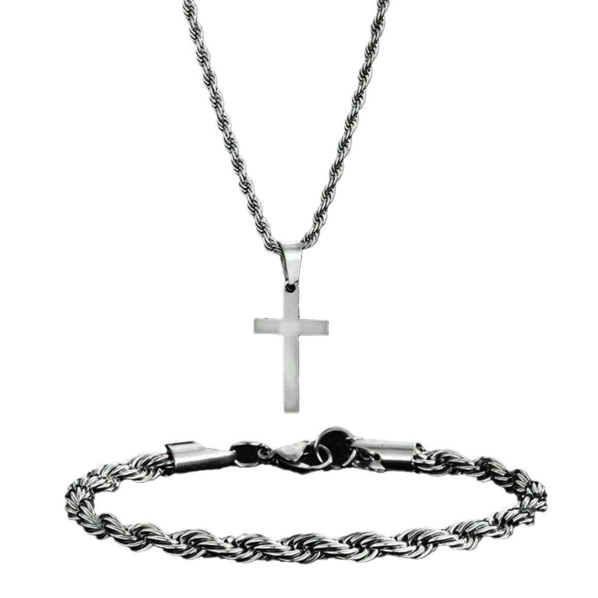 Two-piece Cuban-hair Twist Chain Cross Pendant Bracelet