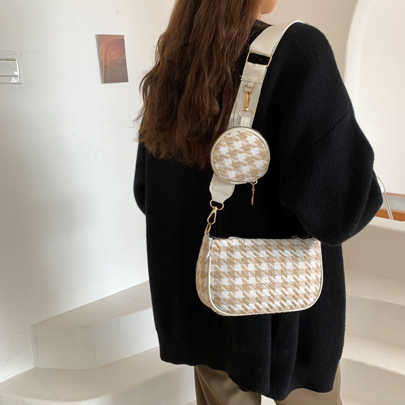 Western-style Simple Plaid One-shoulder Messenger Small Square Bag