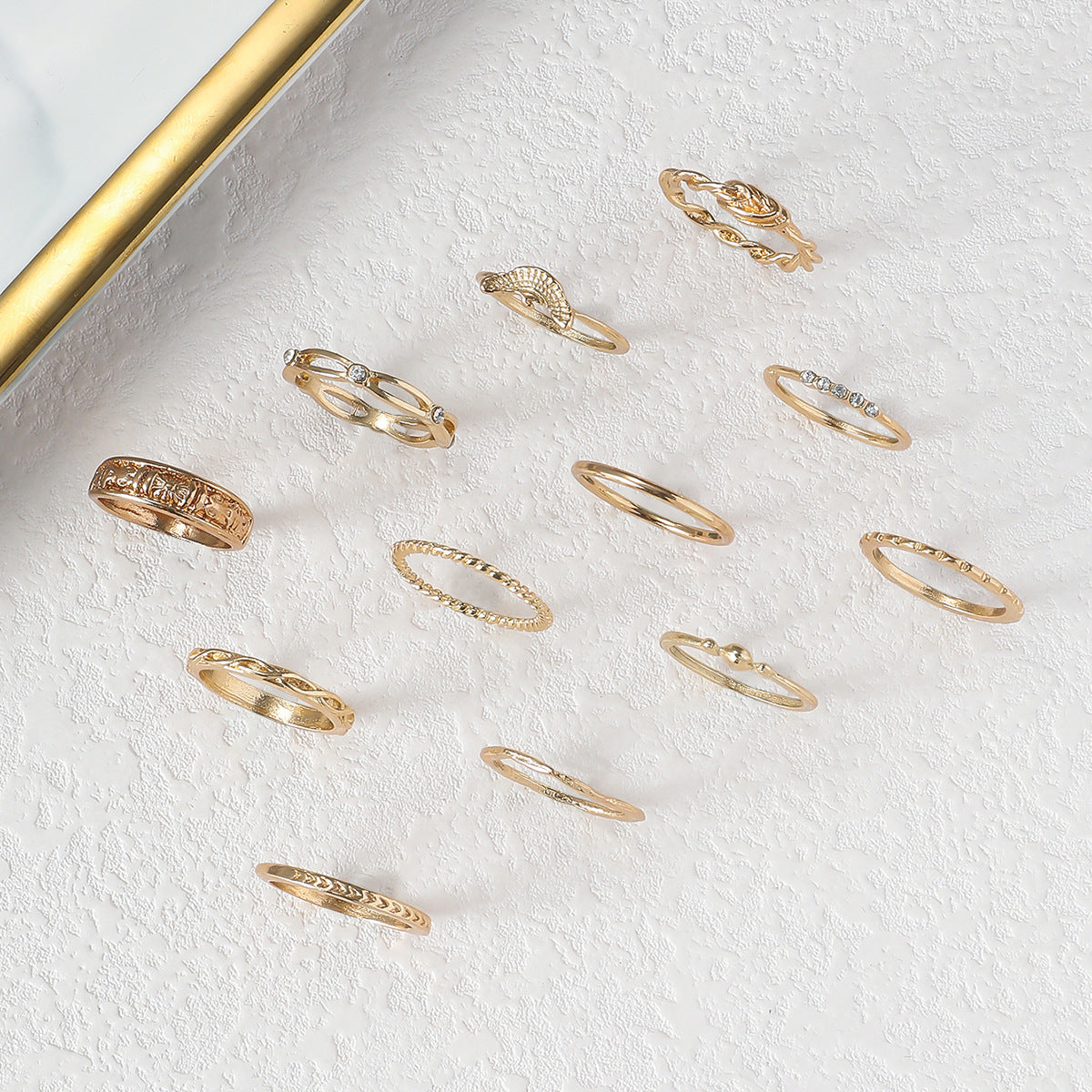 12-Piece Set Of Hollow Geometric Statement Rings