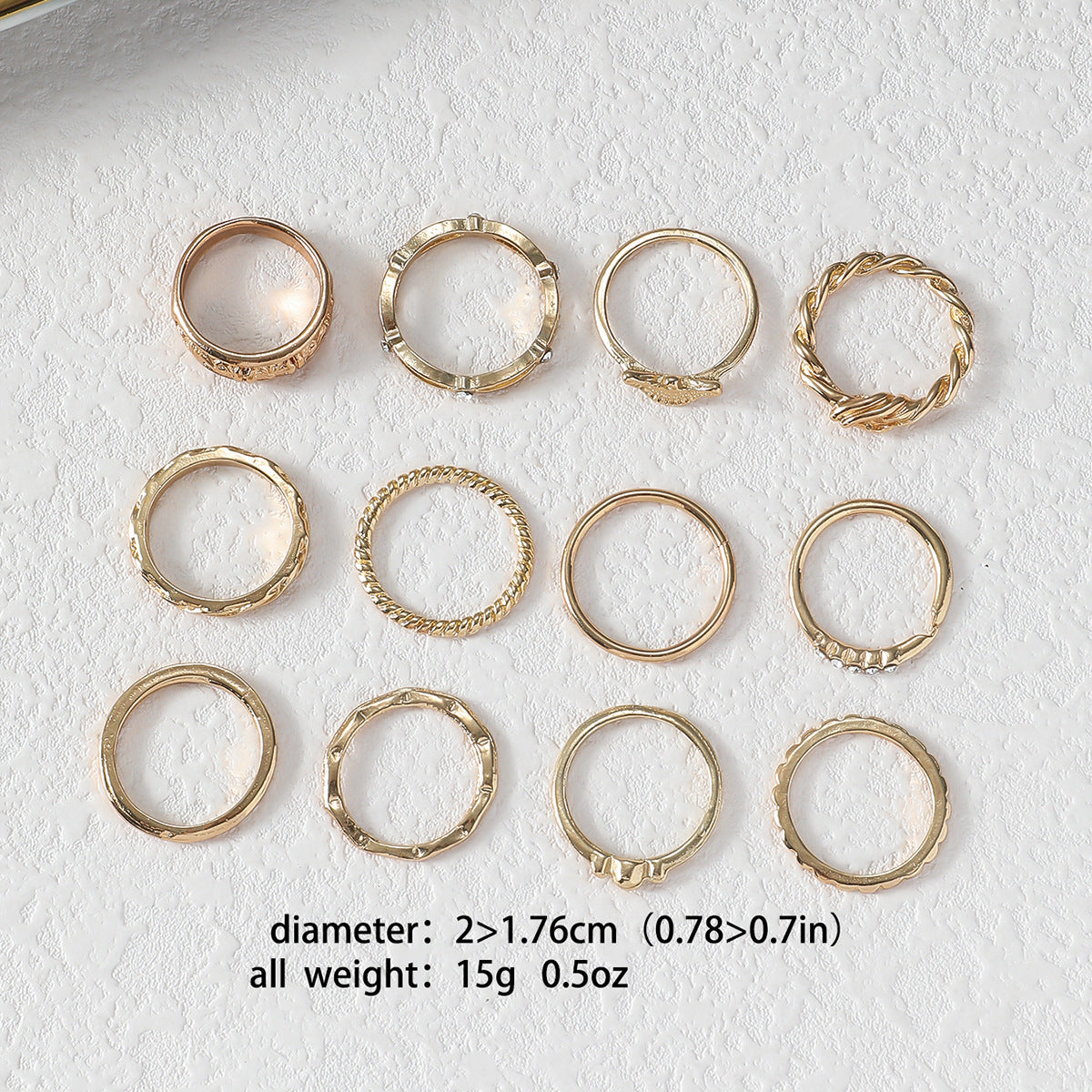 12-Piece Set Of Hollow Geometric Statement Rings