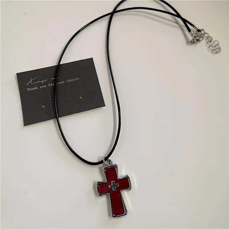 Red Heart Thorn Cross Necklace Hip-Hop Punk Style